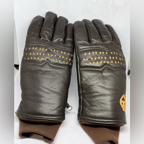 TRAPPE OF ASPEN MENS VINTAGE Brown Leather Gloves with Gold Details SIZE S